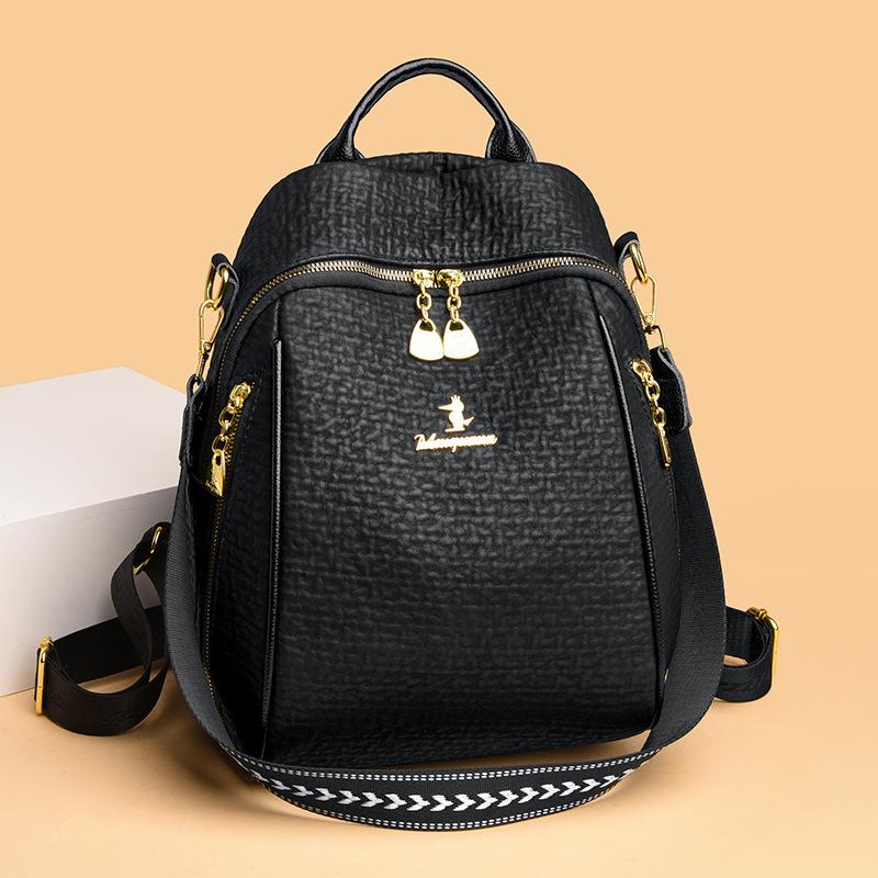 Schoolbag1011 Trend Hot Sale Embossed Backpack Leather Multifunctional Women's Backpack Bag Classic Black School Bag Spot