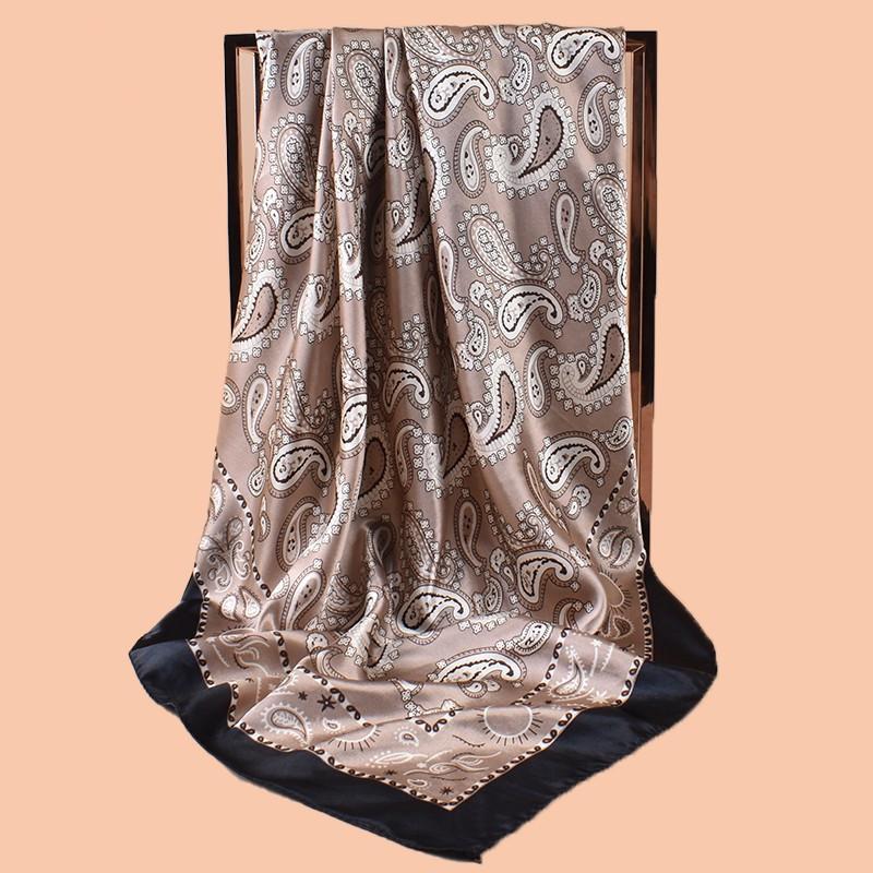 90*90cm Floral Print Square Scarf For Women Soft Shawl Neckerchief Head Hijab Paisley Headband Foulard Bag Ribbon Bandana Ladies