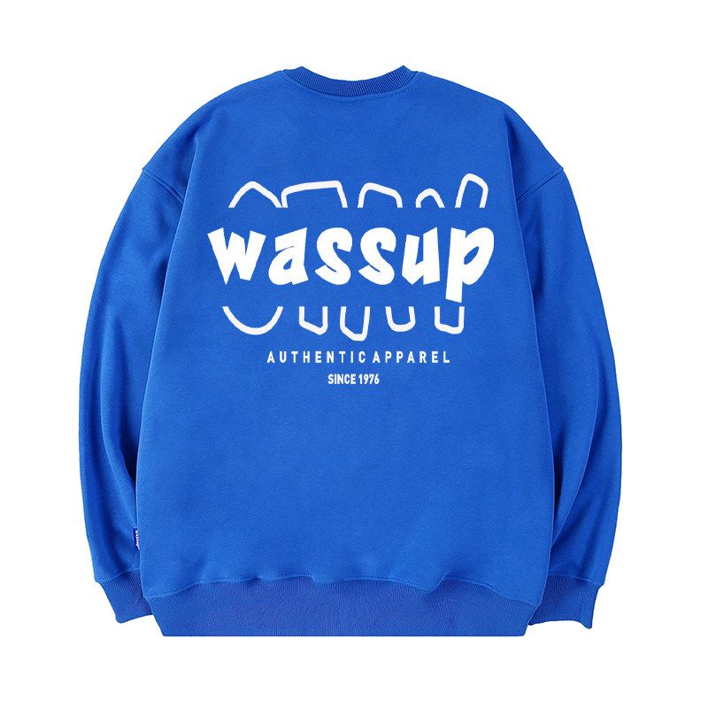 

Wassup Trendy Brand Gray Fleece Sweatshirt for Men and Women, Autumn and Winter Loose Casual Versatile American-Style Heavyweight Crew Neck Top Blue (Heavyweight Basic) 3XL