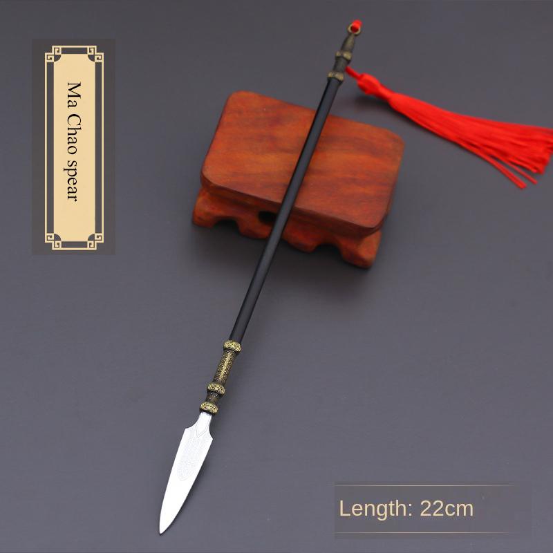 22cm Gold Spear Full Metal Lance Ancient Cold Weapon Model Ornament Toys for Men Boy Child Replica Miniatures With Fringe