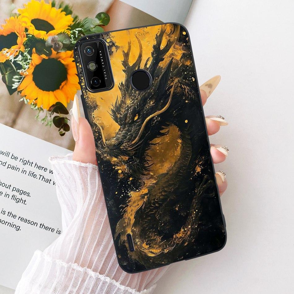 For Tecno Spark Go 2020 / Spark 6 Go KE5j KE5k KE5S Cool Dragon Tiger Pattern Phone Case Black Silicone Soft Cases