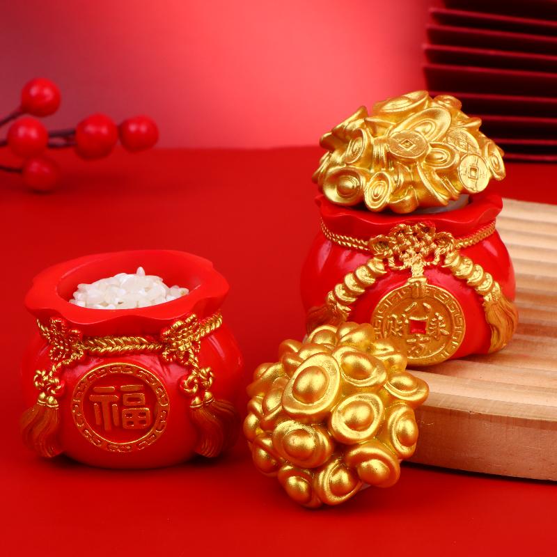 Fortunate Resin Chinese Money Bag Prosperity Figurine for Desk Home Wealth and Fortune Decor