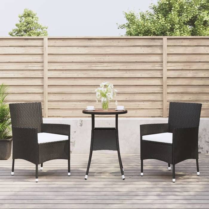 VidaXL 3-piece Garden Bistro Set Black Cushions Poly Rattan, Bistro Set, Outdoor Bistro Set, 3187432
