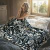 Monochrome Oni Art Flannel Blanket Warm Soft Halloween Christmas Decorative Couch Warm Cozy All-Season Gift