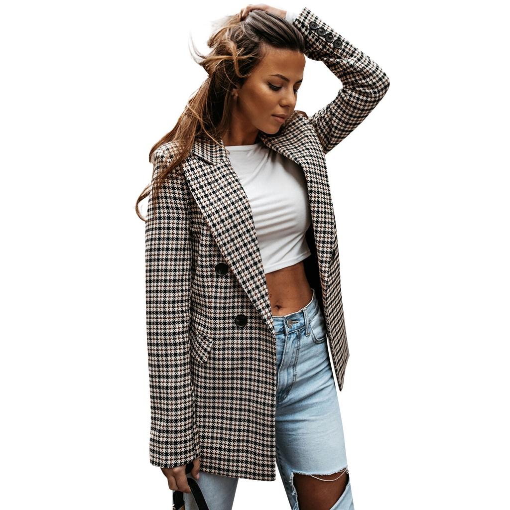 Γυναικείο κοστούμι Παλτό Houndstooth Διπλό Μπουφάν