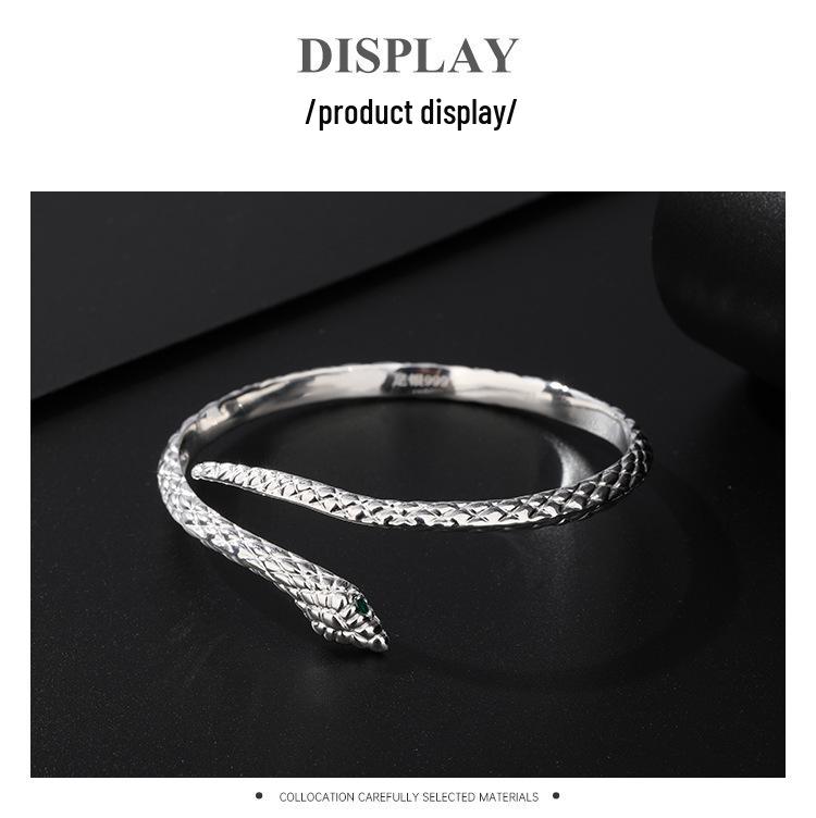 Sterling Silver Snake-Shaped Open Bangle - Unique 999 Fine Silver Jewelry Design