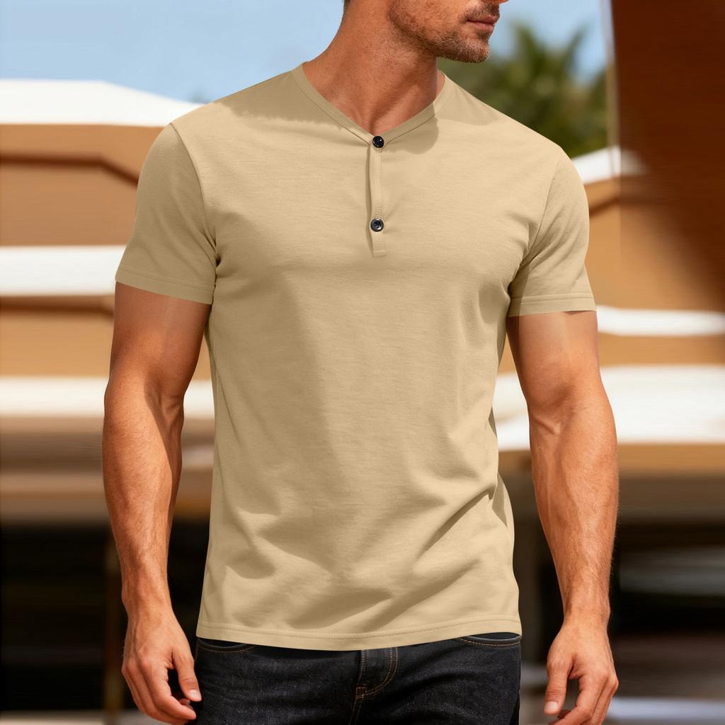 Men's Solid V Neck Lightweight Short Sleeve Top Breathable Wicking Shirt for Sports and Daily Wear