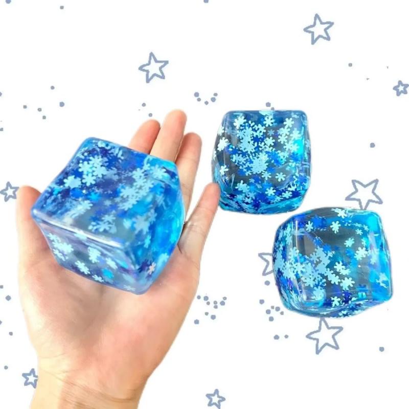 1pc Ice Cube Stress Ball Blue Snowflake Maltose Squeeze Toy Rebound Fidget Anxiety Relief Toy For Office Favor Classroom Gift
