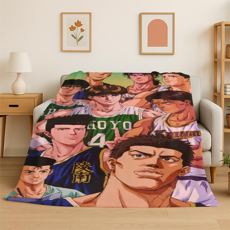 

Retro Slam Dunk Basketball Anime Cartoon Flannel Blanket Soft Warm Throw Blanket for Bedroom Living Room Bed Travel Picnic Gift 75x90cm