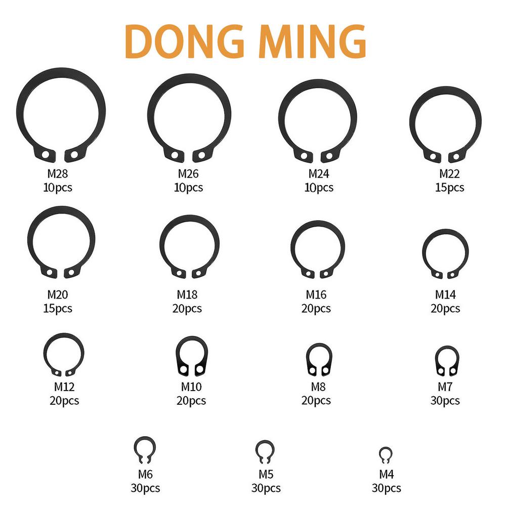 300 Pcs Multifunctional C Type M4-M28 Circlip Clip Snap Ring 15 Sizes Retaining Rings Set For Shaft Bearing Retaining Black