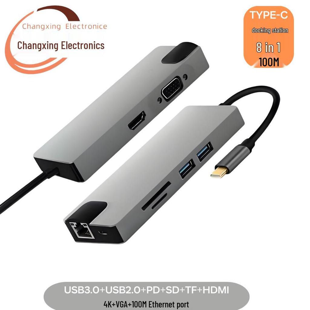 8-in-1 Type-C Hub: Multifunctional Card Reader & USB Network Expansion Dock