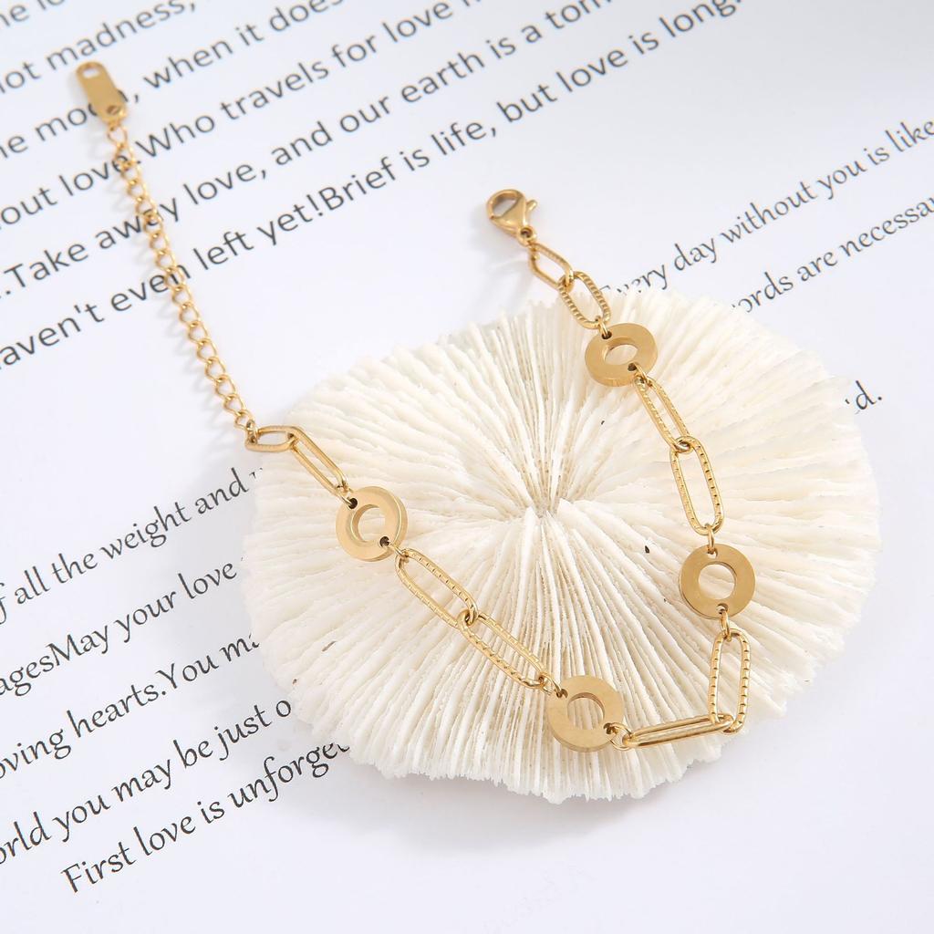 Fashion Titanium Steel Chain Bracelet for Women 4 Rings Buckle Gold Anklet Simple Female Bracelet Jewelry