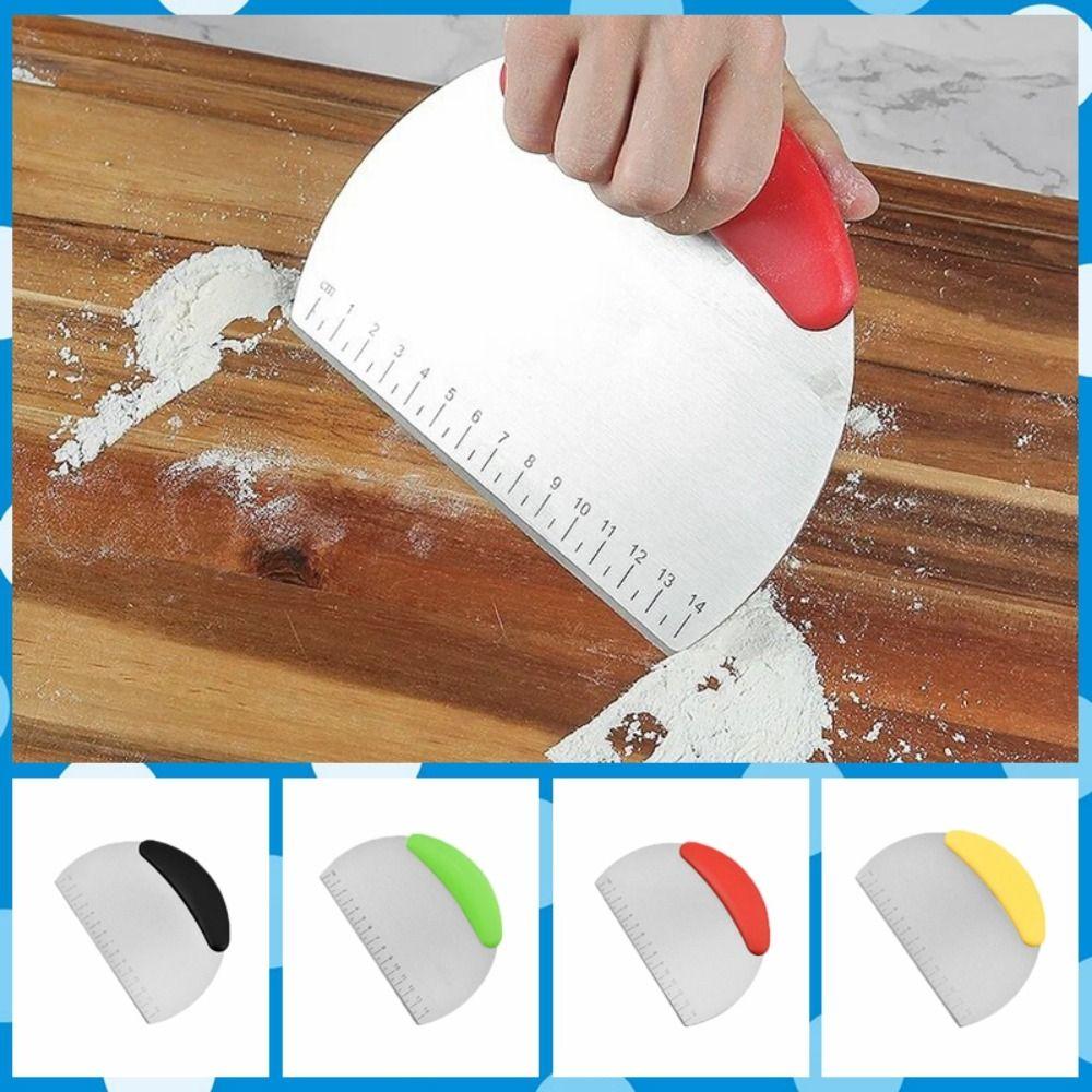 Stainless Steel Dough Cutter Plastic Handle Dough Scraper Portable Half Round Scraper Noodle