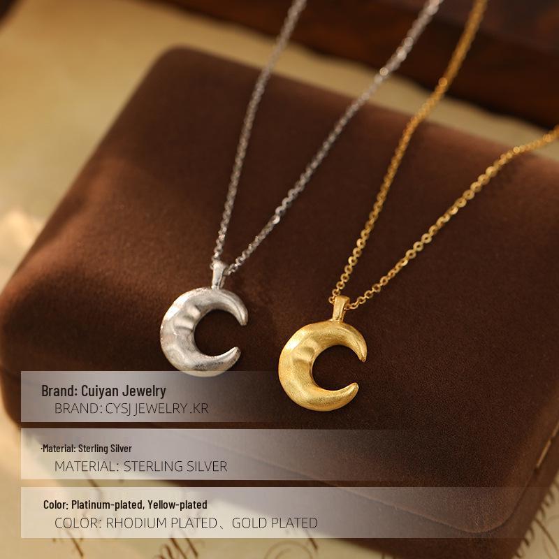 Cui Yan S925 Sterling Silber Koreanischer Stil Mattierter Mond Halskette für Damen - Trendige und Einfache Modische Schlüsselbein Kette