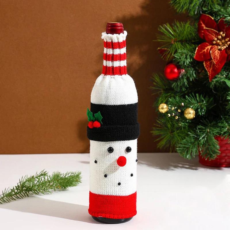 Christmas Sweater Wine Bottle Covers Santa Snowman Knitted Bags for Holiday Party Dinner Table Decoration Gift Supplies