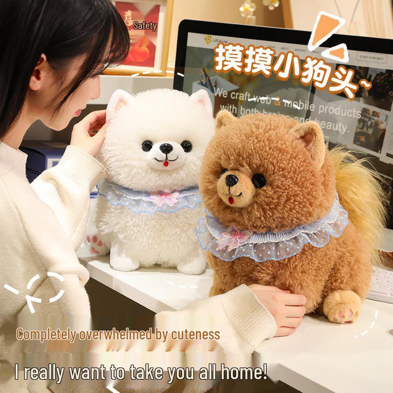 Jucărie de pluș adorabilă Pomeranian - Păpușă cățeluș umplută pentru cadou de ziua de naștere sau decorațiune pentru fete