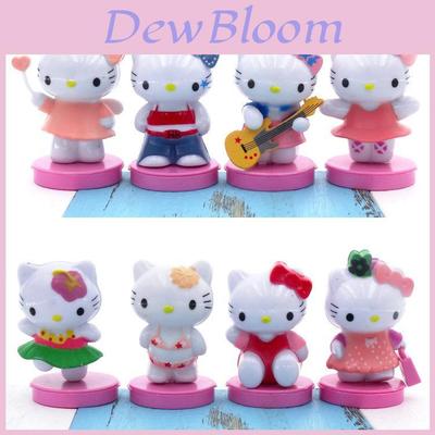 Set de Mini Figuras de Hello Kitty Ocho Piezas Lindas Miniaturas de Dibujos Animados Kt Adornos para Pasteles Regalo