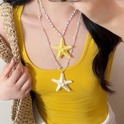 Fashion Summer String Haihai Star Pendant Necklace For Women Girls Seaside Vacation Jewelry Accessories Birthday Gifts