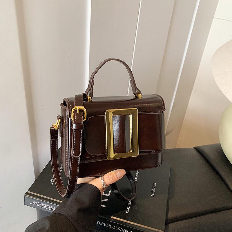 PU Hand-held Small Square Bag 2026 New Women's Casual Mini Crossbody Bags Retro Solid Color Buckle One Shoulder Pack