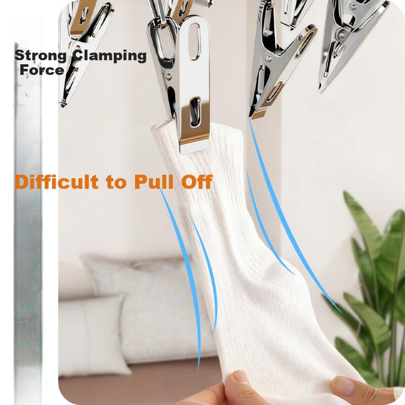Jiabangshu Stainless Steel Clothes Drying Rack with 24 Clips Multi-Functional Windproof Sock and Underwear Hanger