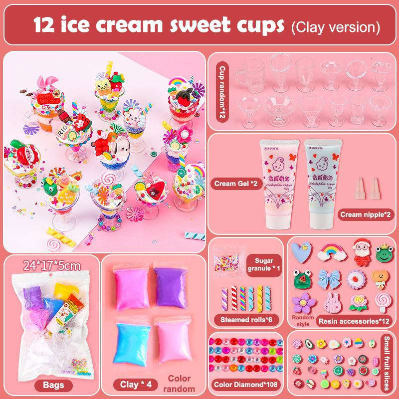 Creative Diy Ice Cream Clay Making Materials Set Simulation Dessert Cup Ice Cream Handicraft Gifts Kids Educational Toys