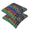 Colofrul Rainbow Leopard Print Animal Skin Cheetah 2 Pcs Square Pillowcase Pillow Cover Cushion Throw Pillow For Home Sofa