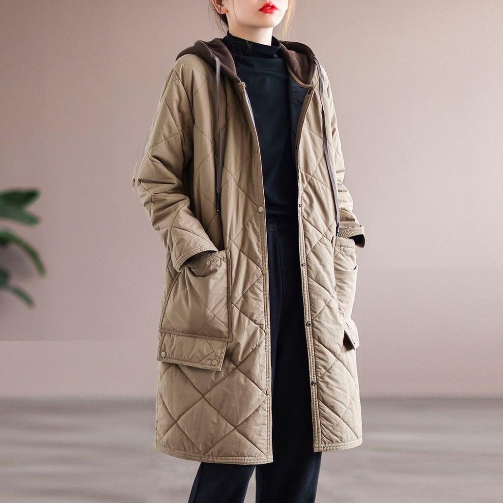 Diamond-shaped Padded Jacket Loose Large Size Casual Quilted Mid-length Padded Jacket Ladies