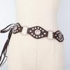 Retro Metal Rivet Buckle Leather Splicing Waist Belt Bohemian Style Trendy For