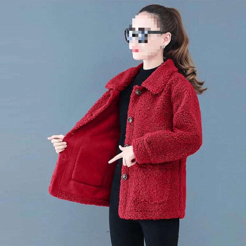 Stylish Faux Lamb Wool Coat for Women Aged 50-60: Warm Particle Velvet Top for Middle-Aged and Elderly Mothers