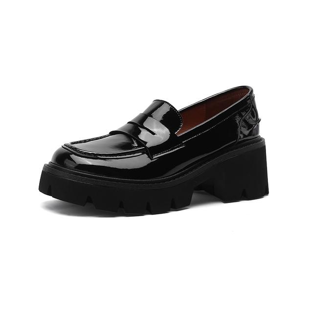 

Новая модная женская обувь из лакированной кожи, повседневные лоферы без шнуровки, туфли на платформе с круглым носком, женская обувь, Zapatos De Mujer Women 40 чёрный