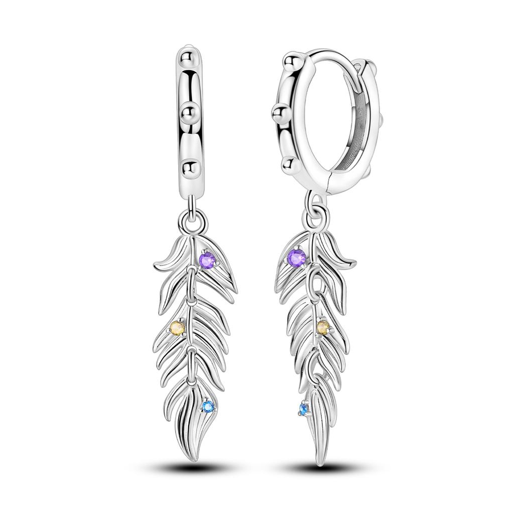 925 Silver Woman Earring Feather Firefly Pendant Earring Anniversary Wedding Female Jewelry
