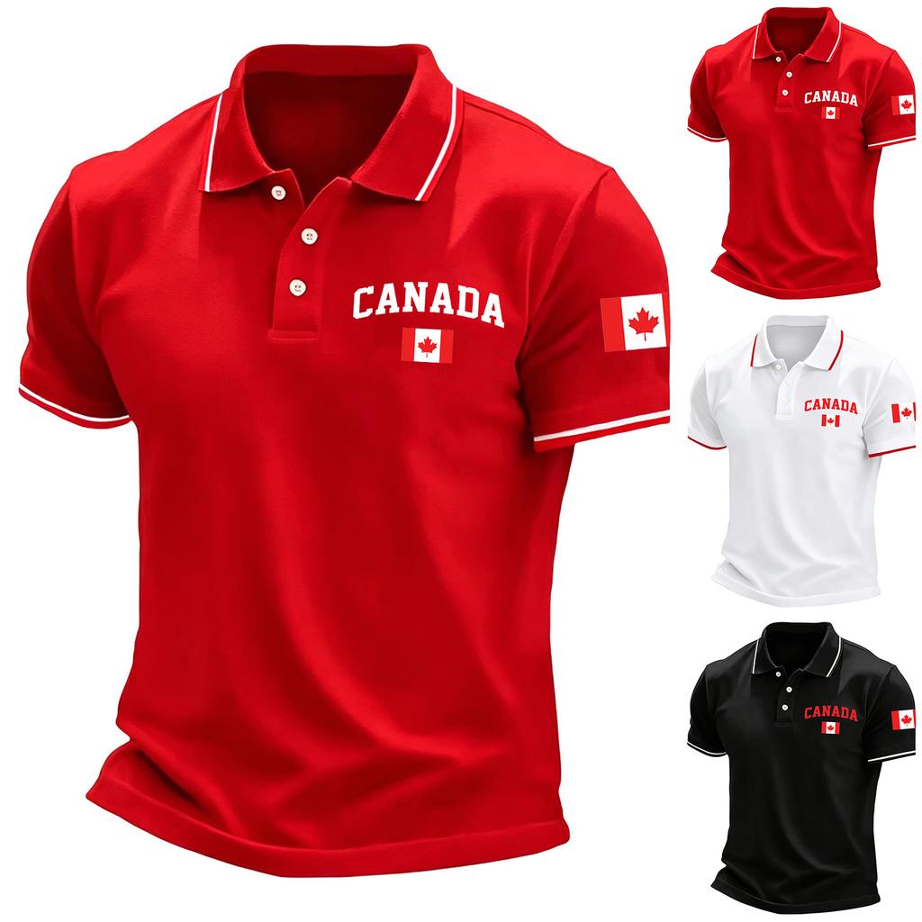 Men's Button Front Polo Shirt Short Sleeve Casual Lightweight Breathable Fabric Classic Fit with Embroidered Country Emblem