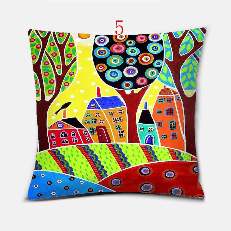 Cartoon Tree Graffiti Print Pattern Cushion Cover Home Living Room Sofa Decoration Square Pillow 45*45Cm