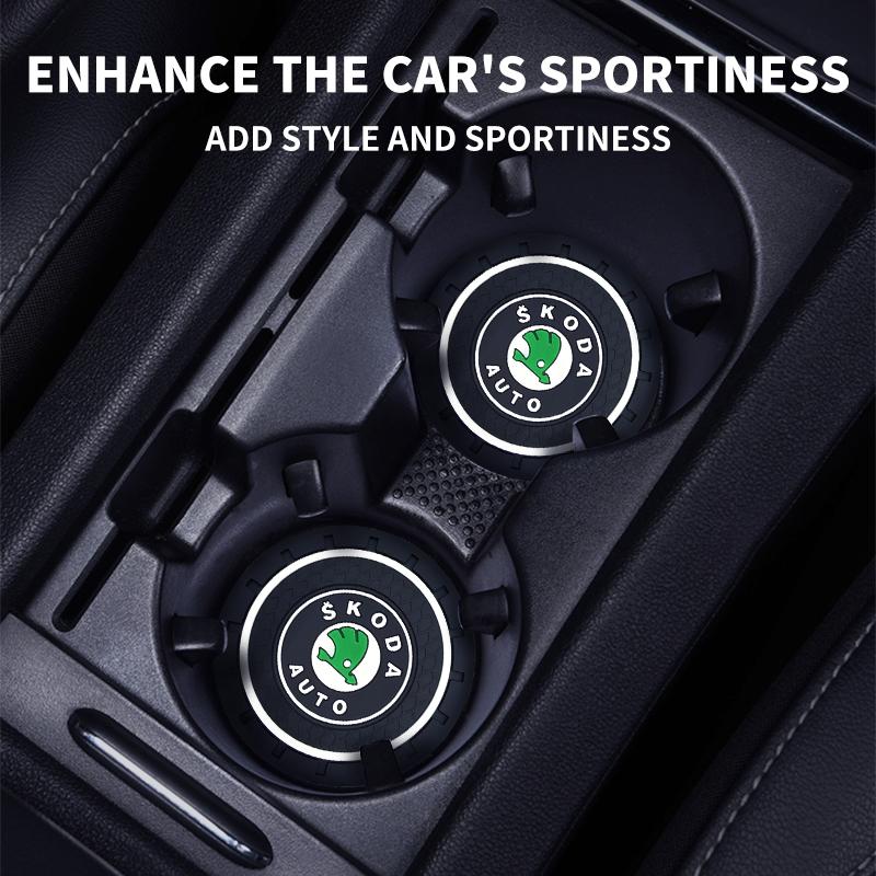 2Pcs Car Coasters Anti-slip Water Cup Mat Accessories For Skoda 3 2 VRS Vision Kodiaq Favorit Rapid Octavia A5