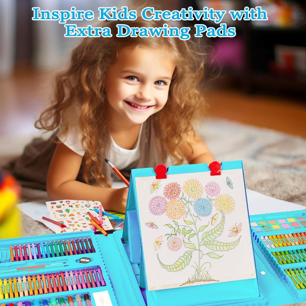 KINSPORY Ritset för Inkluderar Färgglada och Perfekt för Begynnande Skol- och Konstpresentkit för och Passar 2 Barn 290 Delar Barn, Dubbelsidig Staffli,