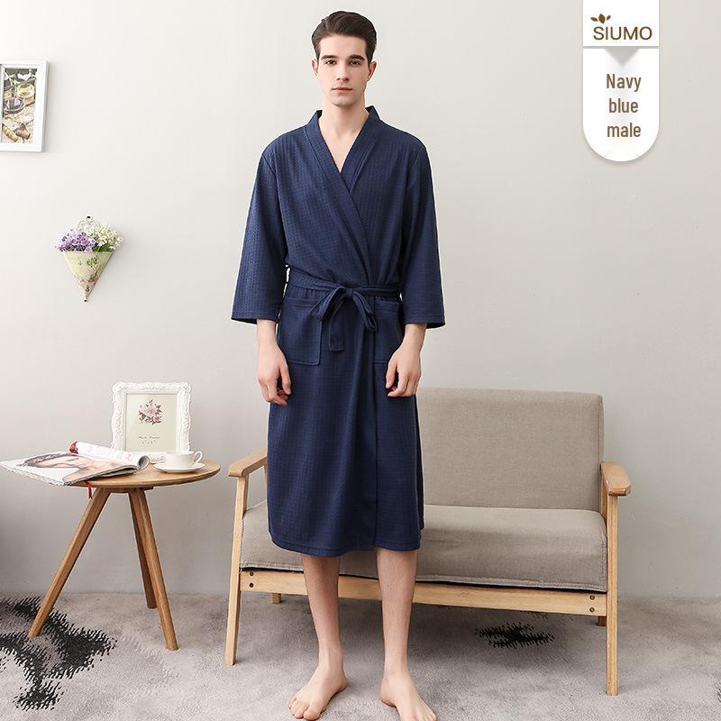 

Летний легкий вафельный халат на конец года - Унисекс с V-образным вырезом и рукавом 3/4, абсорбирующая одежда для сна для весны и осени XL