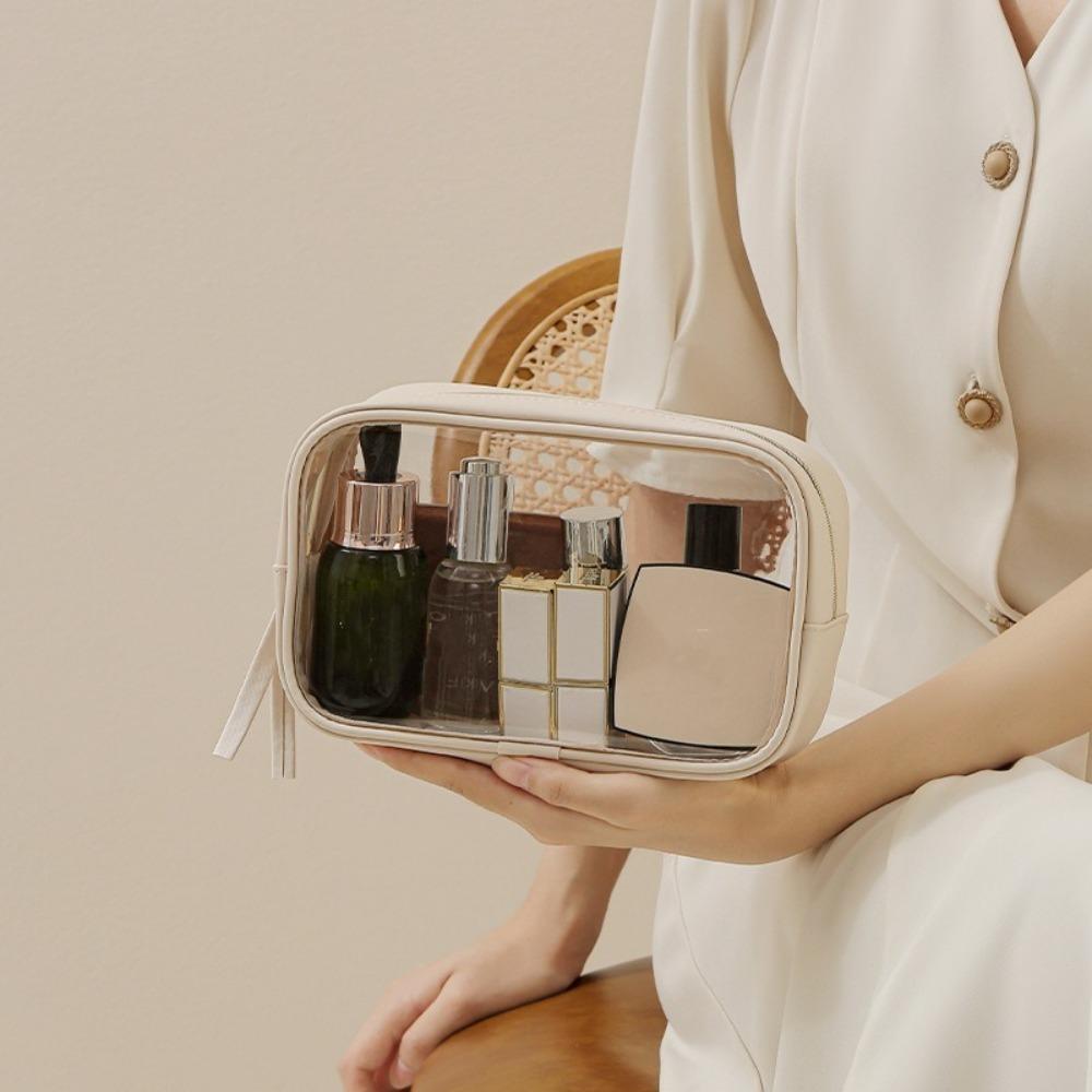 New Waterproof Cosmetic Bag Large Capacity Zipper Closure Toiletry Bag PU Transparent Makeup Bag Travel
