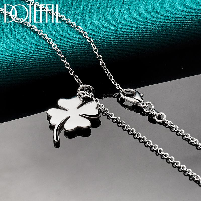 DOTEFFIL 925 Silver Four-Leaf Clover Pendant Necklace 16-30 Inch Chain For Woman Fashion Wedding Charm Jewelry