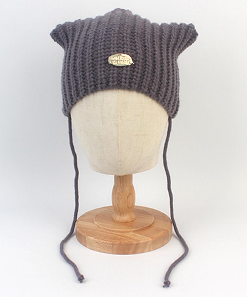 Yunibeosyeolkemiseuteuli Cat Knit Gray String Beanie Cat Hat