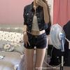 American Retro Denim Suit Women's Summer New Design Sense Niche Short Jacket Slim Shorts Two-piece Set Trendy