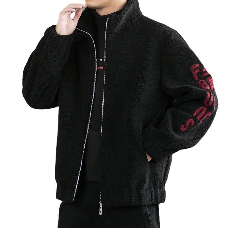Lamb fleece sweater men's winter trend men's clothing youth hooded jacket fleece thickened men's jacket