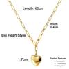 Stainless Steel Paperclip Chain Puff Heart Pendant Necklace For Woman Fashion Heart Jewelry Gifts