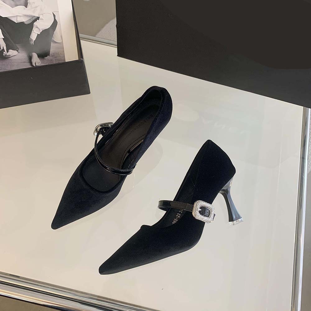 

мода Элегантные женские туфли-лодочки из атласа, осень-весна, офисные туфли с пряжкой на ремне, со стразами, на шпильках, тонкие, высокие каблуки, черные, красные, коричневые, без застежек 39 5.5 чёрный