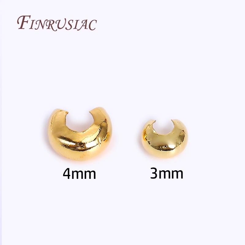 3mm/4mm Open Crimp Bead Covers 18K Real Gold Plated Round Covers For Crimp End Beads, DIY Jewelry Making Supplies Wholesale