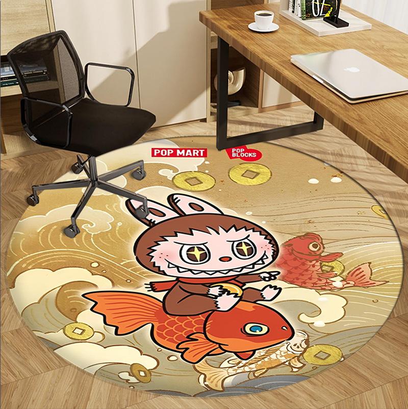 Labubu Pattern Round Rug, Indoor/Outdoor Mat, for Picnic, Gameroom, Bedroom, Office, Living Room, Home Decor Carpet, Birthday Gift