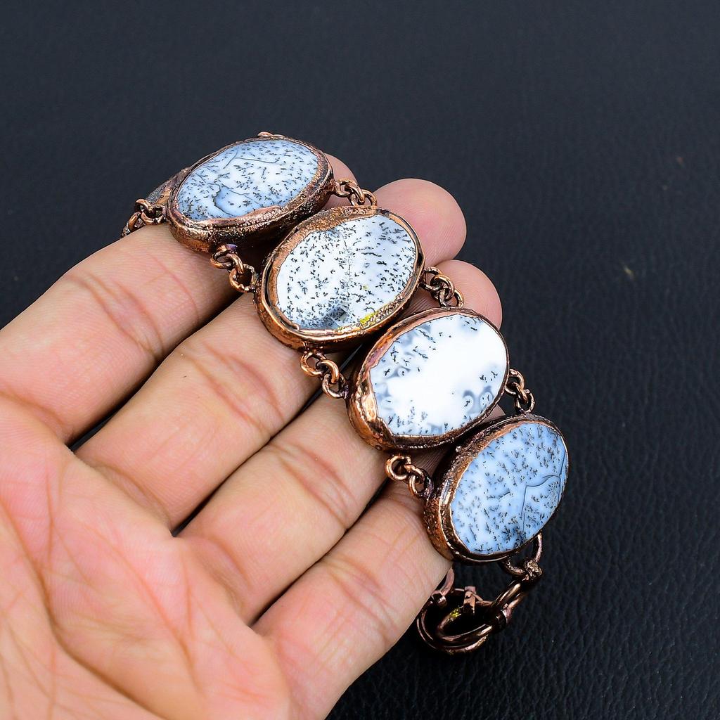 Dendrite Opal Bracelet Copper Electroformed Gemstone Jewelry, Handmade Bracelet For Thanksgiving