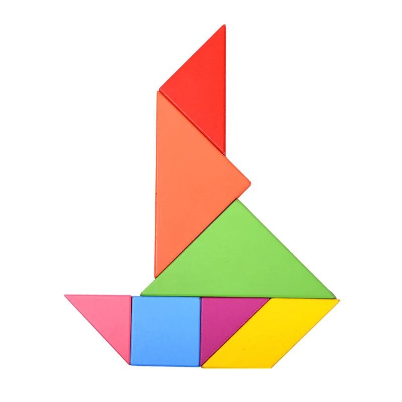 Drewniane Puzzle Tangram dla Dzieci 7 Kolorowych Kawałków Zabawki Edukacyjne Łamigłówka Zabawka Edukacyjna dla Chłopców i Dziewcząt Zabawna Upominek na Imprezę