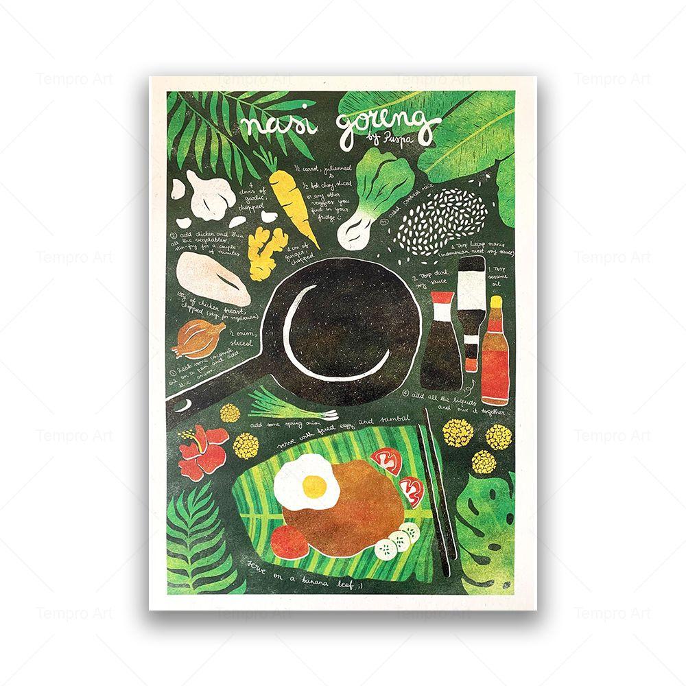 

Рамен, кимчи, консервированные лимоны, хумус, хлеб на закваске, вареники русские, наси горенг еда иллюстрирует рецепт кухонный постер настенный декор 21x30cm No Frame