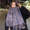Tassel Winter Cashmere Scarves Plush Long Shawl Retro Plaid Wool Scarf  Autumn
