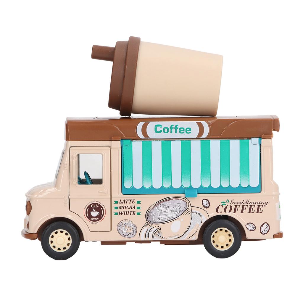 1:36 Magnetic Induction Alloy Die Cast Food Truck Kid Light Music Alloy Pull Back Car Pretend Play Toy Coffee Truck